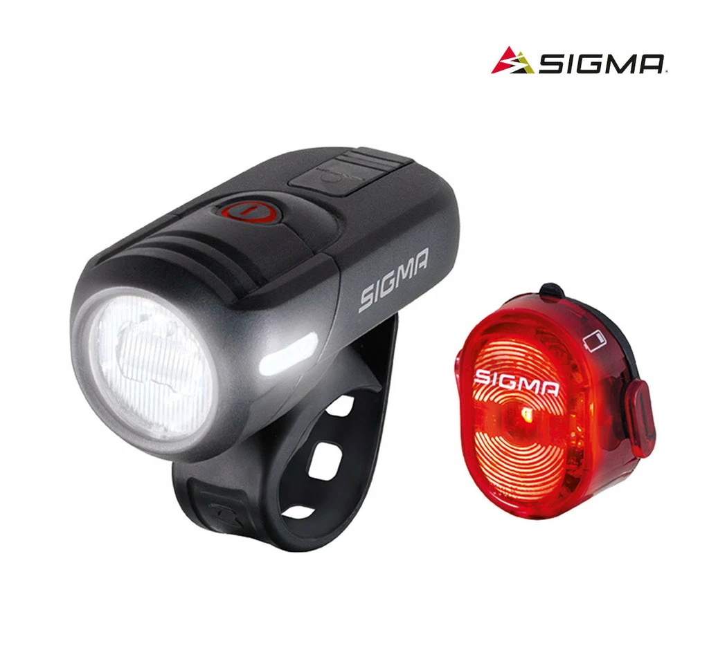 SIGMA AURA 45 USB LED Frontleuchte | NUGGET II Rücklicht Beleuchtungsset 1 SIGMA AURA 45 USB LED Frontleuchte | NUGGET II Rücklicht Beleuchtungsset
